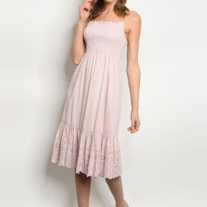 Cotton Eyelet Detail Sleeveless Smocked Sundress Dress
